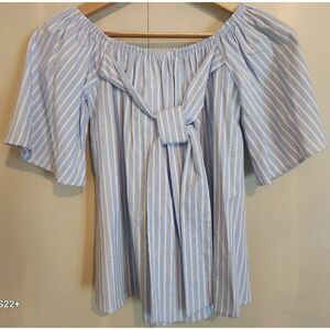 +13 Carole Christian blue n white stripe  blouse with front tie NWT
